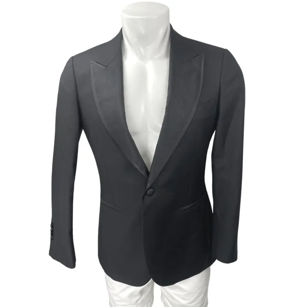 Vitale Barberis Canonico Lazio Black Wool Long Sleeve Slim Blazer Jacket Size S